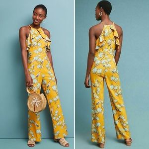 Anthropologie Warbler Yellow Floral Jumpsuit